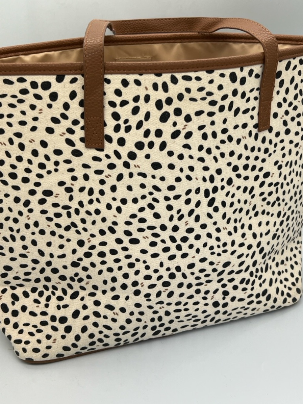 Monogrammed Marleylilly Tan and Black Spotted Canvas Tote - Picture 5 of 7